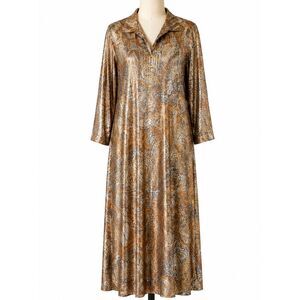 Vintage Laurence Kazar Metallic Paisley Maxi Dress Boho Glam Festival M